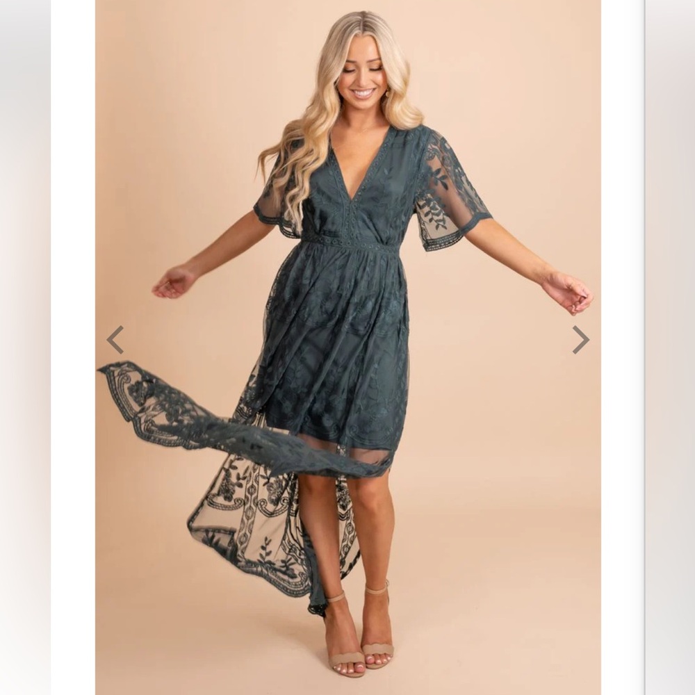 Light My Fire Dark Teal Lace Maxi Dress (L)